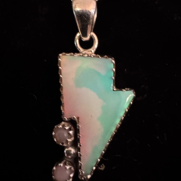 Sterling Silver Lightning Bolt opal pendant Necklace - Picture 3 of 6